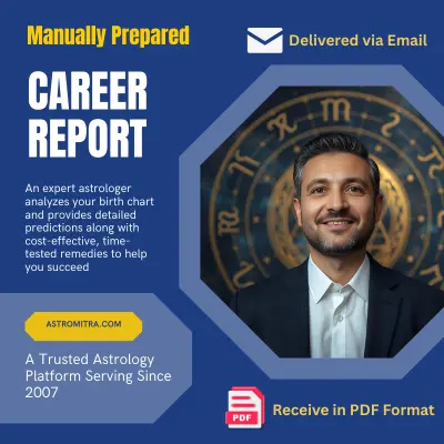 Manually prepared Career Report document with astrology symbols and description text showing expert birth chart analysis with remedies