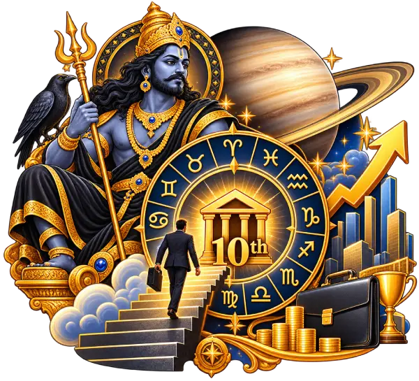 Saturn and the tenth house over the zodiac wheel — the career horoscope
