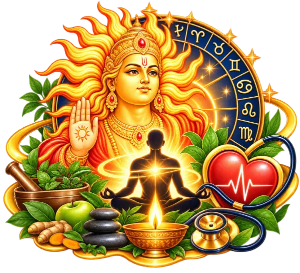 The Sun and a steady flame over the zodiac wheel — the health horoscope