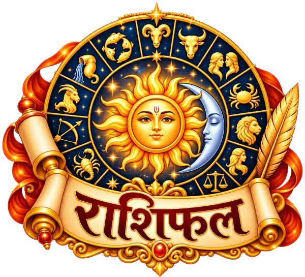 बारह राशियों का चक्र और बीच में चंद्रमा — हिंदी राशिफल